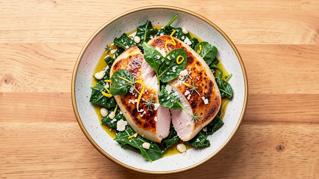 Baked Chicken Breast and Kale Recipe: Herb-Crusted Juiciness With Nutty Greens