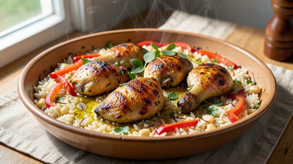 Baked Chicken Paella Recipe: Saffron-Infused Rice with Crispy Top Layer