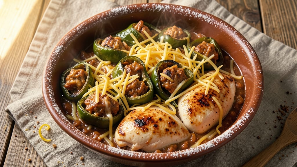 Baked Chicken Chili Relleno Recipe: Cheesy Stuffed Poblano Magic in One Pot