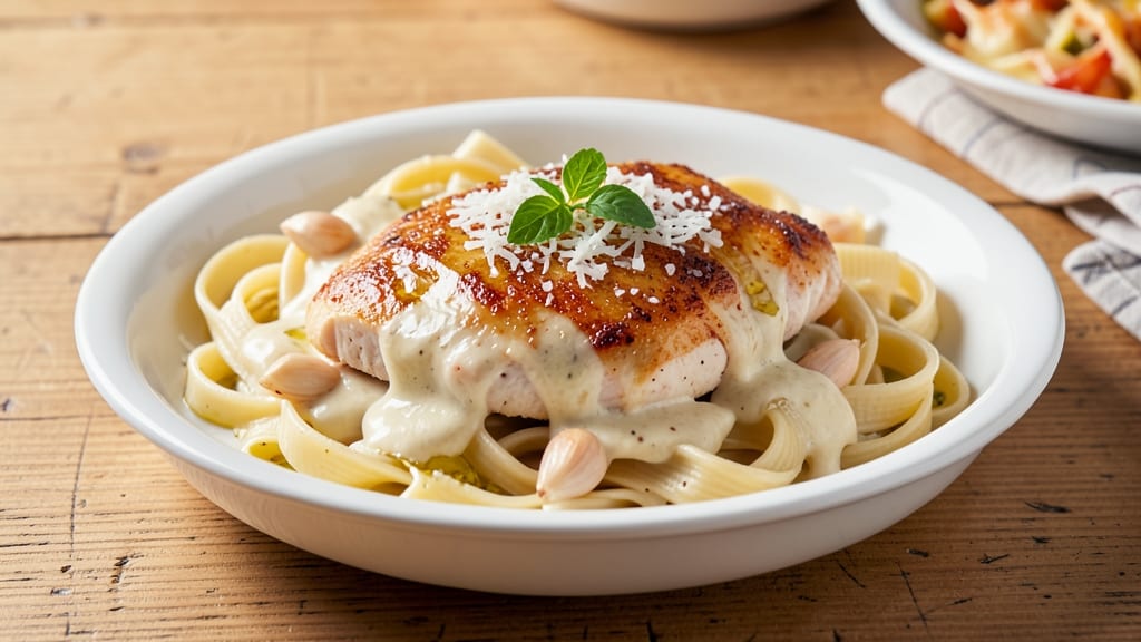 Baked Creamy Chicken Alfredo Recipe: Cheesy Pasta Fusion in One Pan