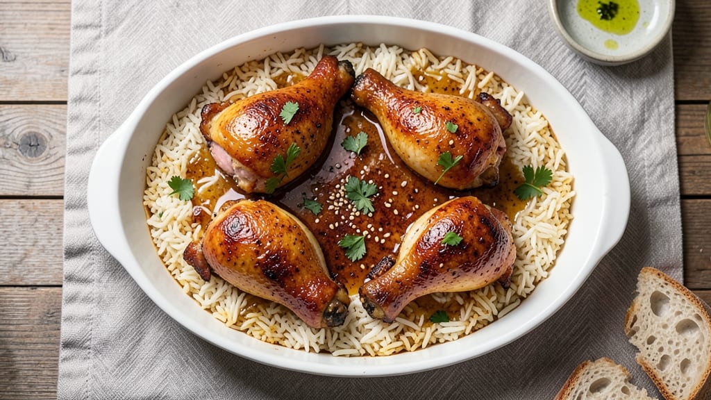 Baked Chicken Legs and Rice Casserole Recipe: Crispy-Topped Comfort Baked to Juicy Perfection