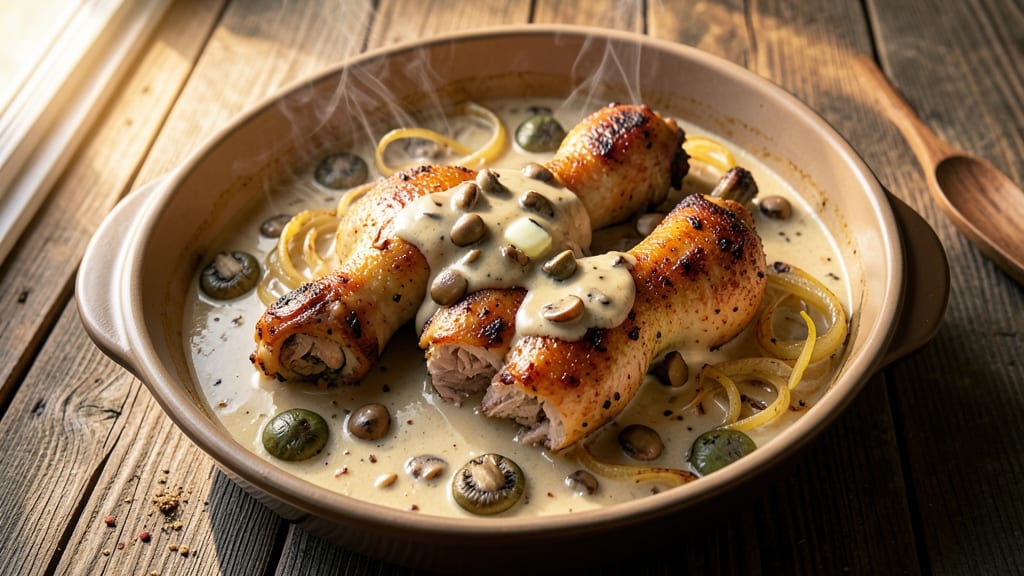 Baked Chicken Drumsticks With Cream Of Mushroom Soup Recipe: Creamy Mushroom Braised Crispy Bites
