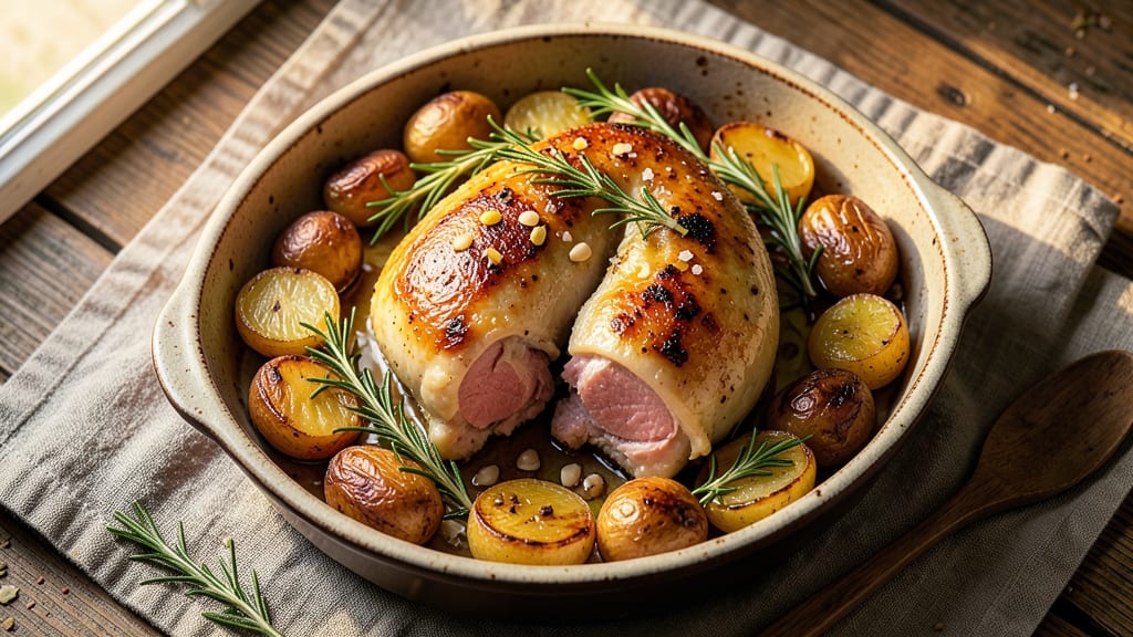 Baked Chicken With Potatoes and Onions Recipe: Herb-Infused Crispy Top and Juicy Centers