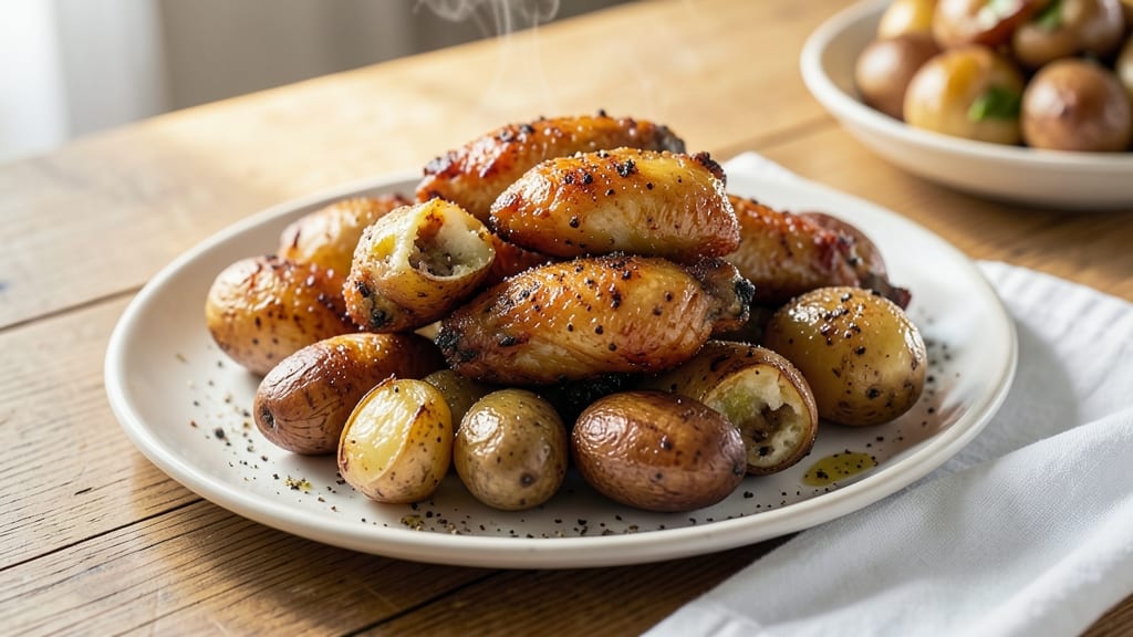 Baked Chicken Wings and Potatoes Recipe: Crispy Skin and Fluffy Spuds in One Pan