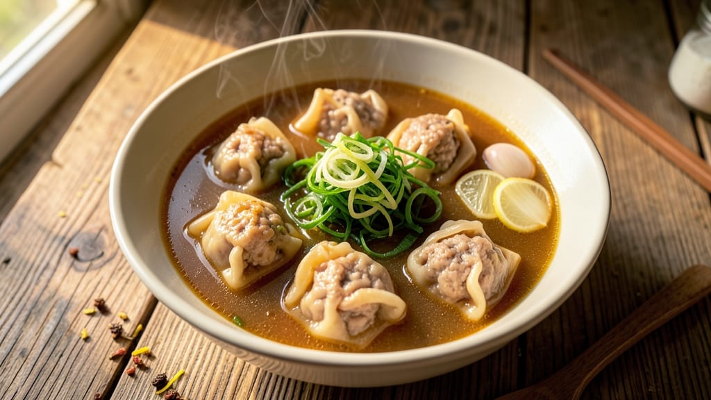 Asian Chicken Dumpling Soup Recipe: Steamed Dumplings Float in Spiced Broth