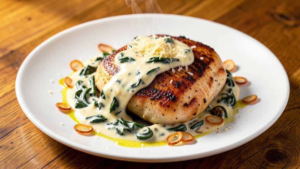 Boston Chicken Creamed Spinach Recipe: Silky Garlic Sauce With Crispy Topping
