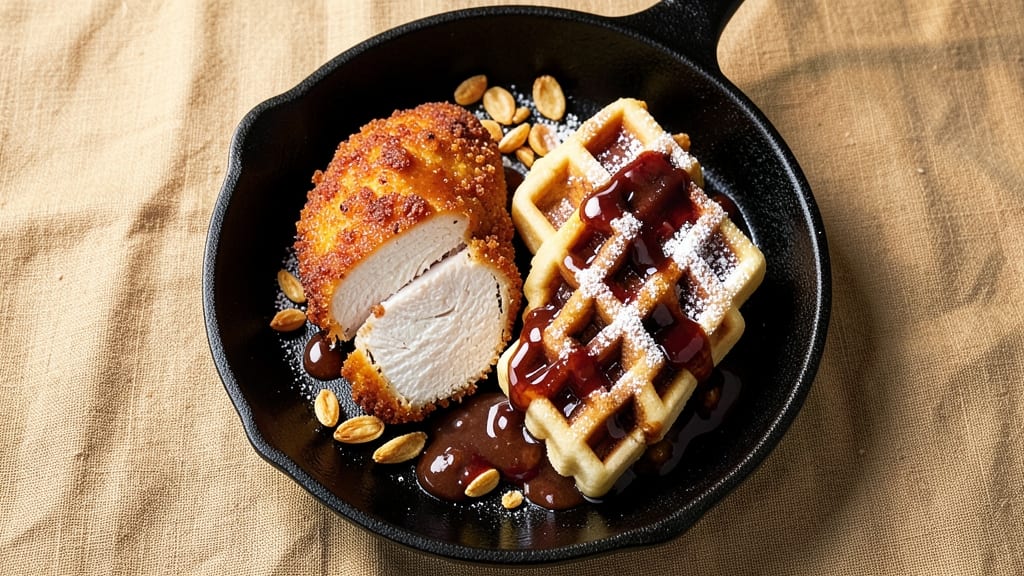Chili's Chicken and Waffles Recipe: Crispy Celery Crown Over Smoky Maple Glaze