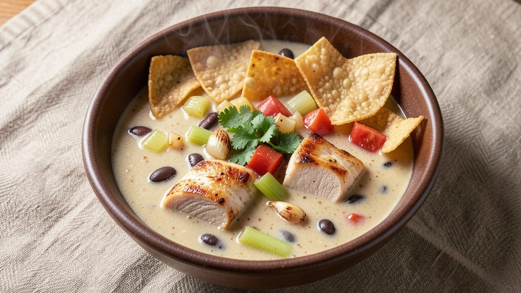 Chili's Chicken Tortilla Soup Copycat Recipe: Crispy Celery Crown Over Creamy, Spiced Broth